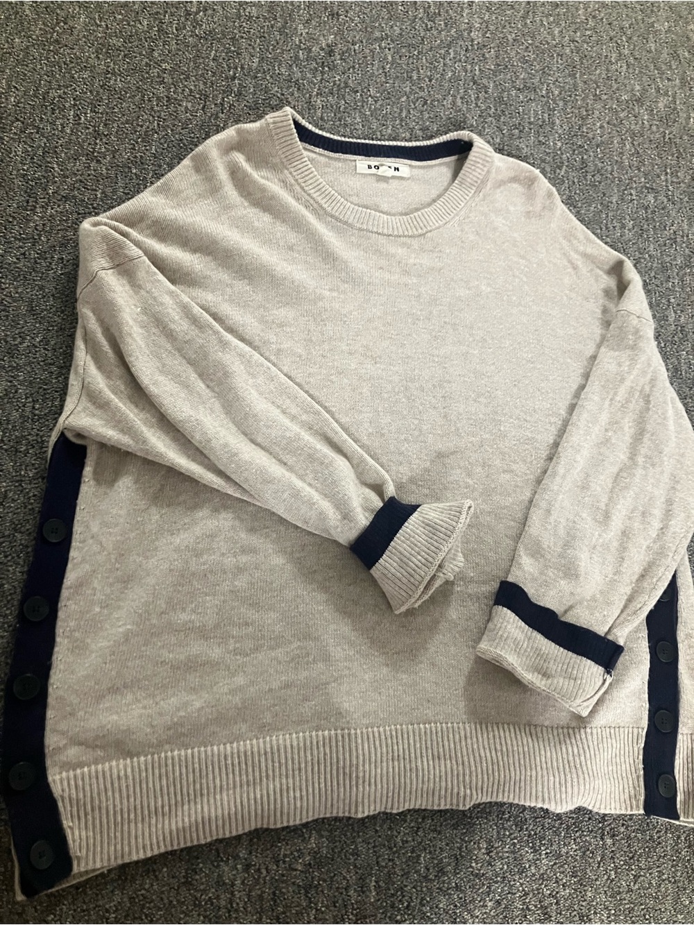 Boden Light Gray Crewneck Sweater with Navy Trim
